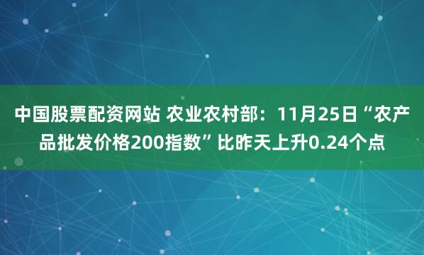 中国股票配资网站 农业农村部：11月25日“农产品批发价格200指数”比昨天上升0.24个点